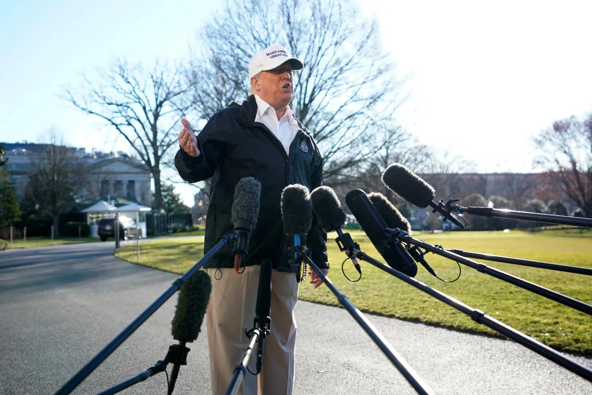 U.S. President Donald Trump talks to reporters as he departs for a visit to the U.S. southern border area in Texas from the White House in Washington, U.S., on Jan. 10, 2019. (Carlos Barria/Reuters)