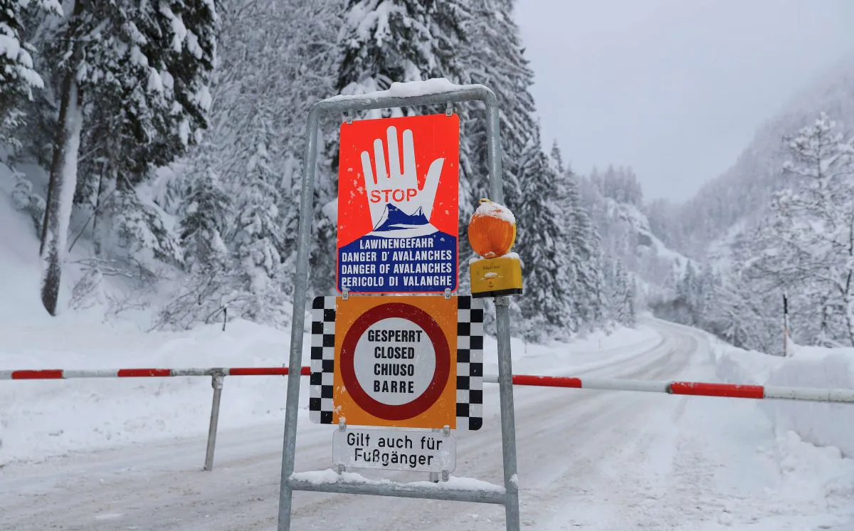 A sign warning of avalanche danger is seen on a closed road after heavy snowfall near Obertauern, Austria, on Jan. 9, 2019. (Reuters/Leonhard Foeger/File Photo)
