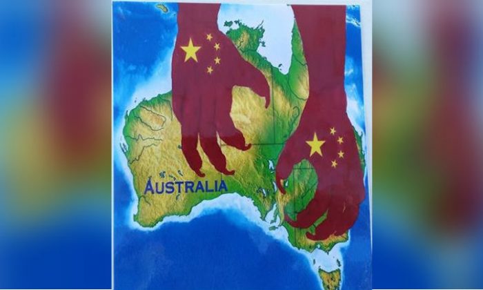 File photo of an image on a placard in Melbourne, Australia, to call for end to Chinese Communist Party militarisation of South China Sea on Sept. 30, 2018. (Leigh Smith/Facebook)