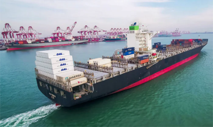 A cargo ship is seen at a port in Qingdao in China's eastern Shandong Province on Dec. 8, 2018. (STR/AFP/Getty Images)