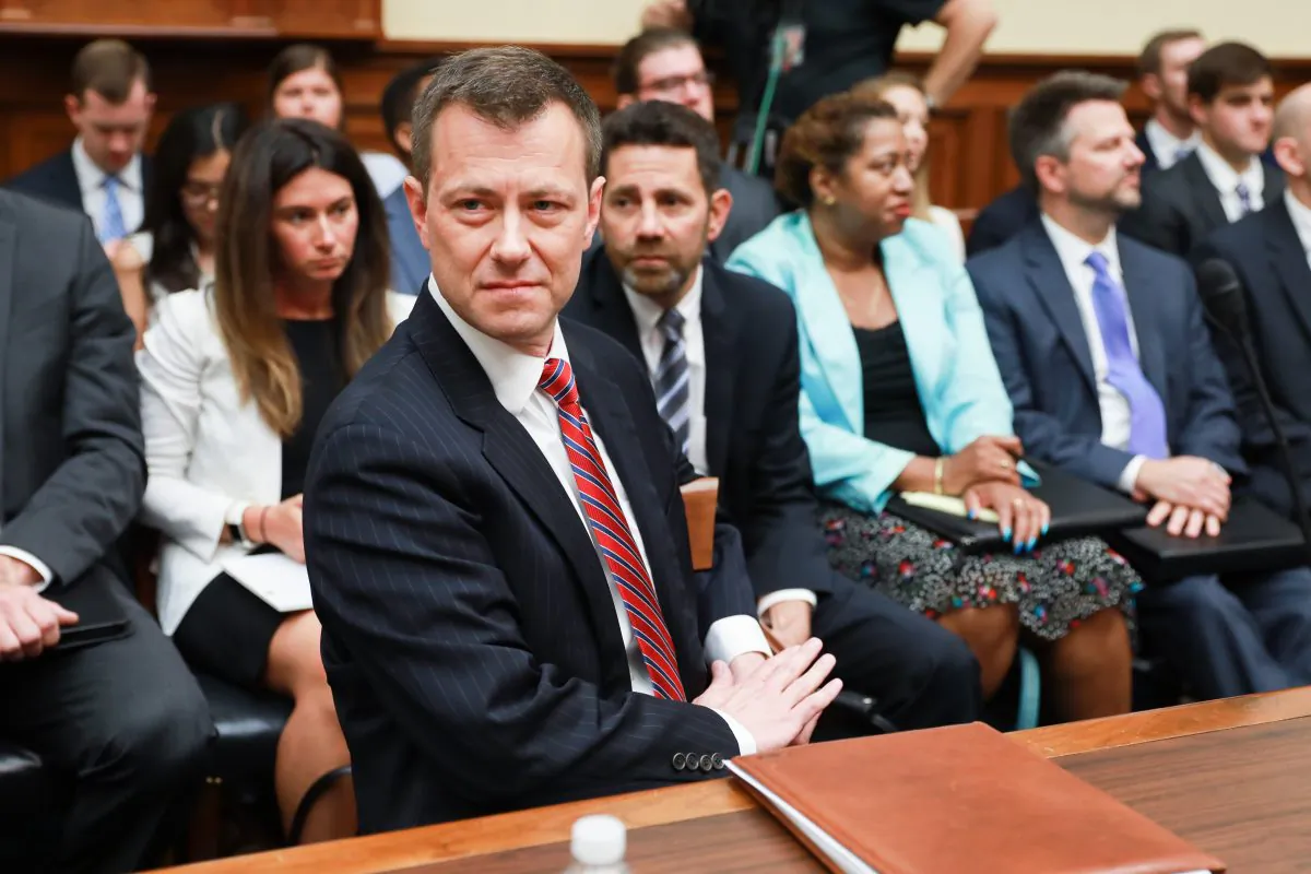 FBI agent Peter Strzok during testimony before Congress on July 12, 2018. Strzok oversaw both the FBI's investigation into Hillary Clinton's use of a private email server and the counterintelligence investigation into Donald Trump's campaign. (Samira Bouaou/The Epoch Times)