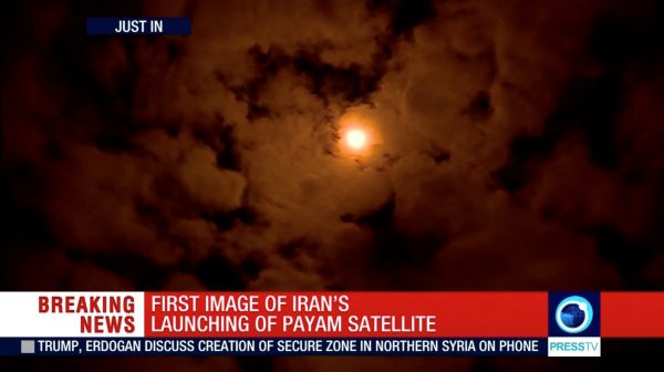 The Payam satellite is seen in the sky after it was launched in Iran