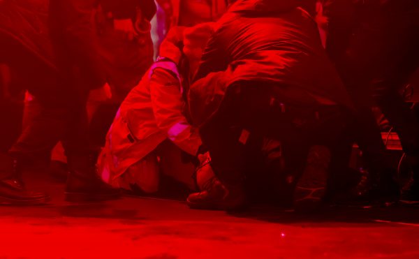 Pawel Adamowicz lies on the floor after being attacked