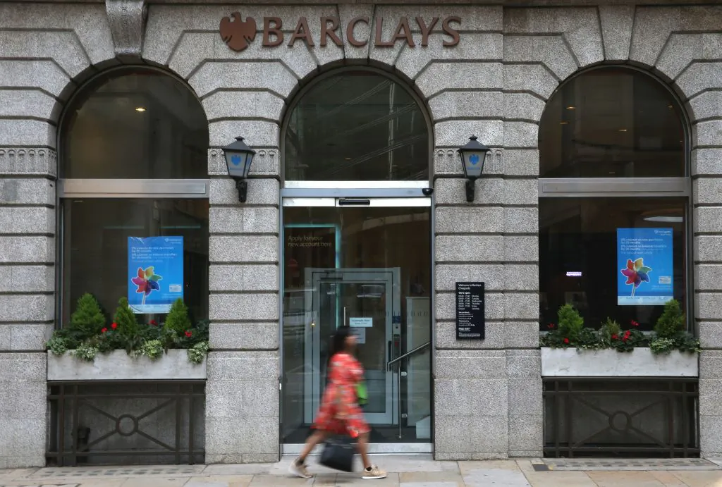A pedestrian walks past a branch of Barclays bank in central London on July 25, 2018. (Daniel Leal-Olivas/AFP/Getty Images)