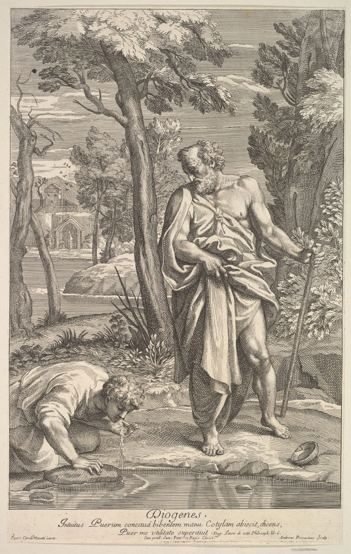 “Diogenes,” 1685–1734, by Andrea Procaccini after Carlo Maratti. Etching, 20 11/16 inches by 14 5/8 inches. The Elisha Whittelsey Collection, The Elisha Whittelsey Fund, 1951. (The Metropolitan Museum of Art)