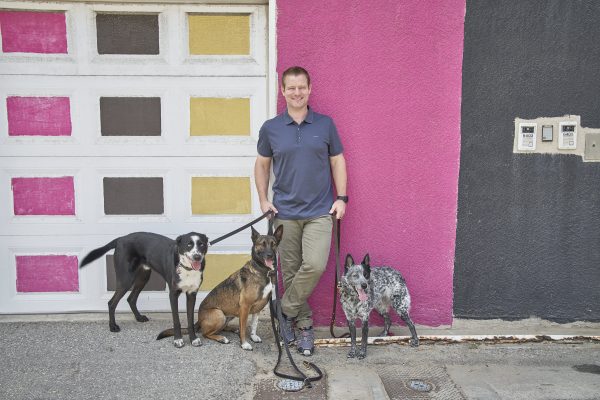 Franklin with three dogs