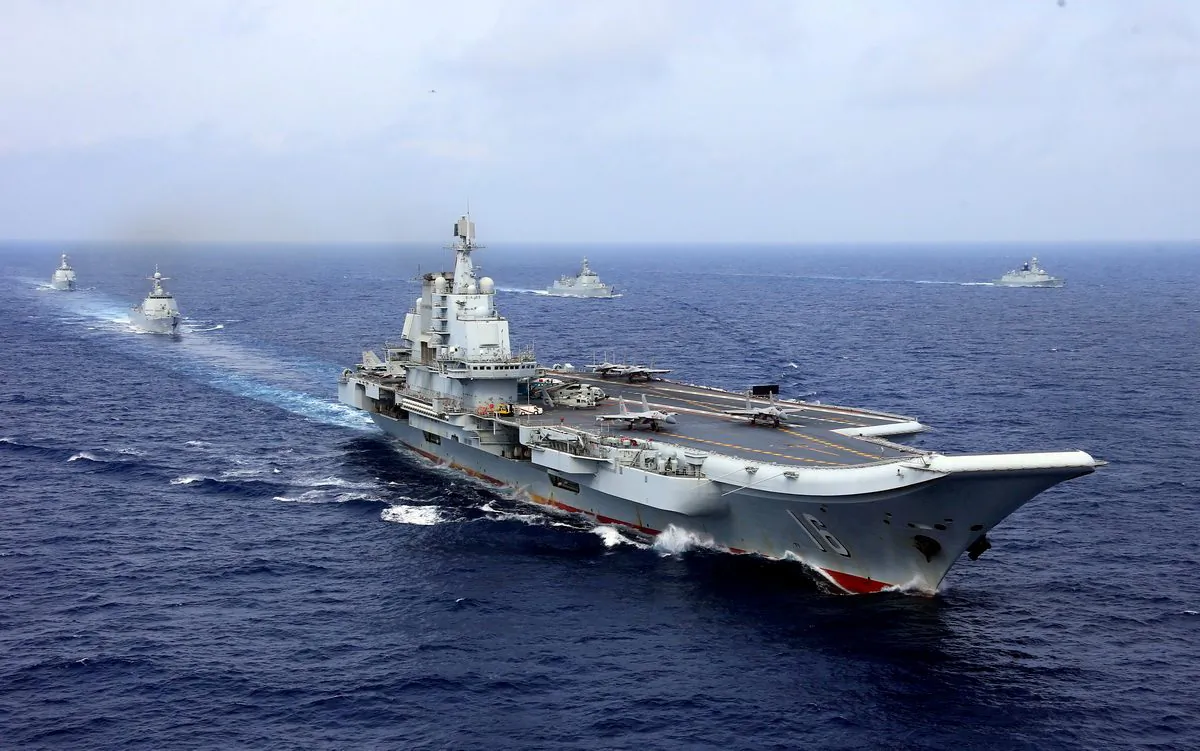 China's aircraft carrier Liaoning takes part in a military drill of Chinese People's Liberation Army (PLA) Navy in the western Pacific Ocean on April 18, 2018. (Reuters)