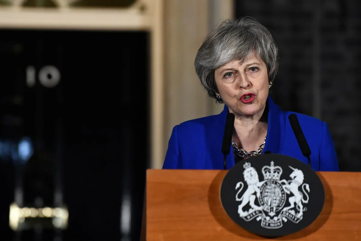 Britain's Prime Minister Theresa May makes a statement following winning a confidence vote, after Parliament rejected her Brexit deal, outside 10 Downing Street in London, Britain, on Jan. 16, 2019. (Clodagh Kilcoyne/Reuters)