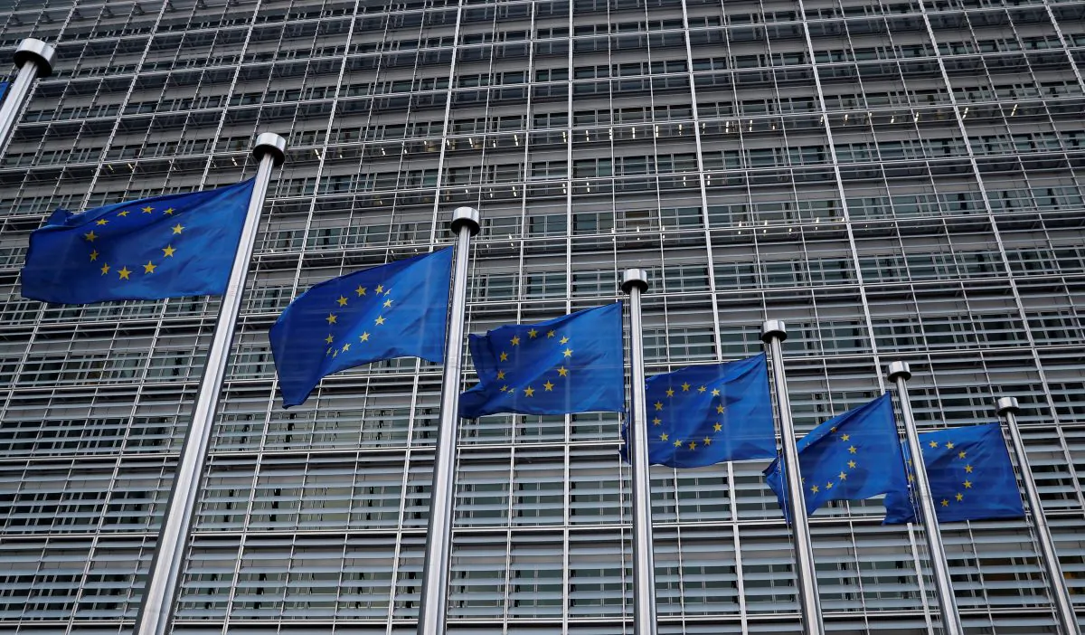 European Union flags flutter outside the EU Commission headquarters in Brussels, Belgium, on March 8, 2018. (Yves Herman/Reuters)