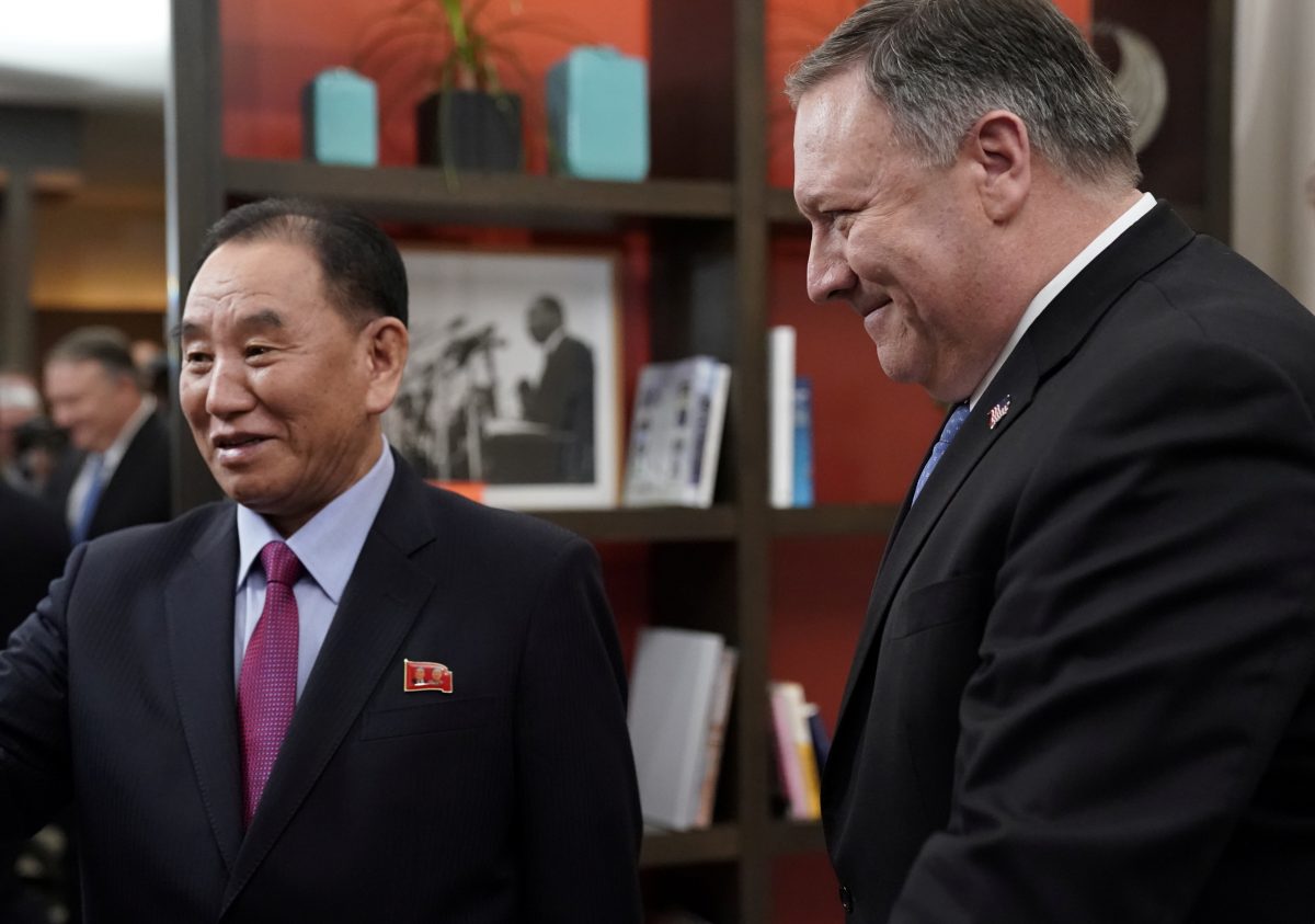 Secretary of State Mike Pompeo escorts Vice Chairman of the North Korean Workers' Party Committee Kim Yong Chol