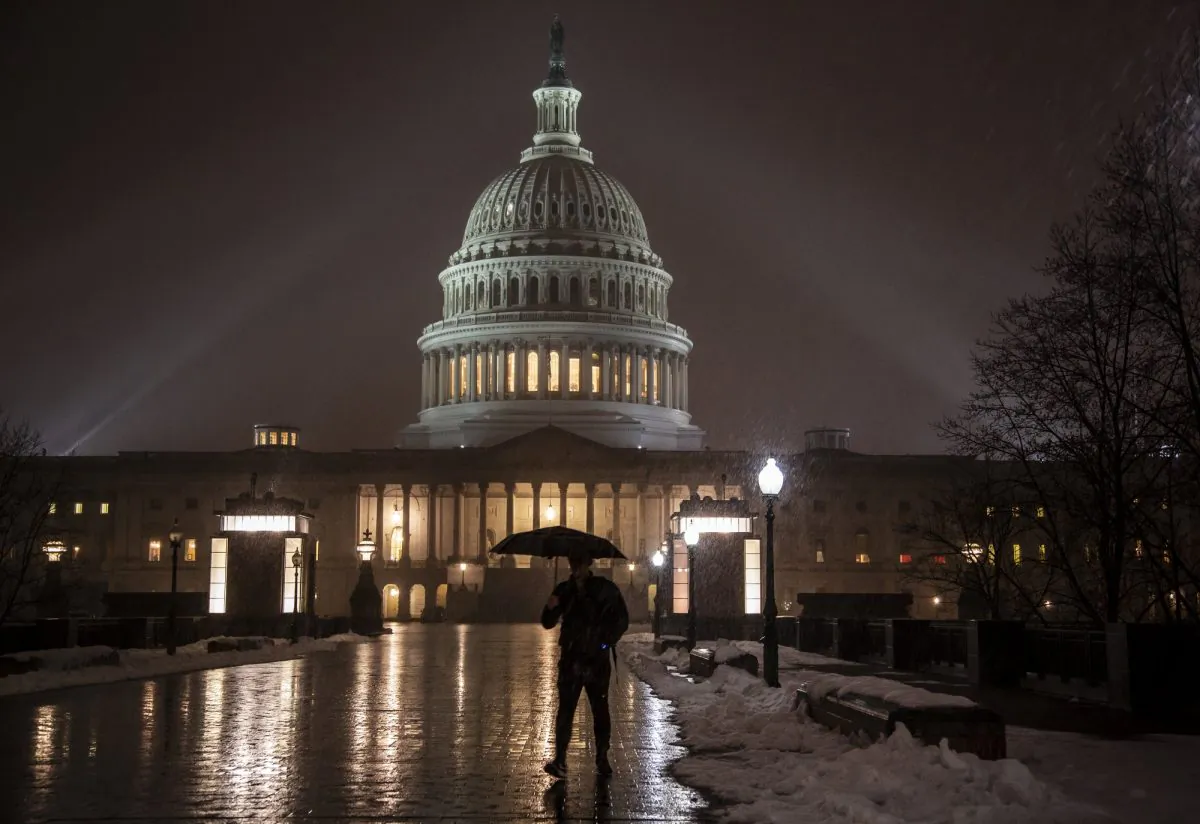 Snow falls on the Capitol in Washington, on Jan. 17, 2019. (J. Scott Applewhite/AP Photo)