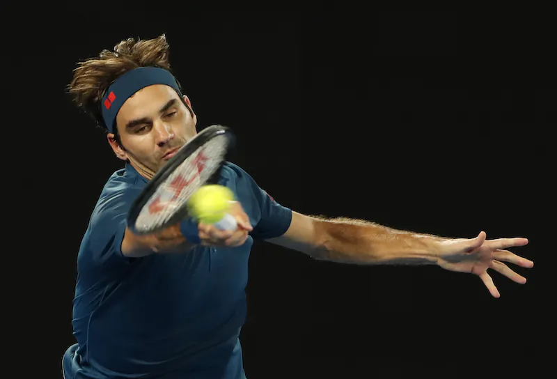 Switzerland’s Roger Federer in action during the match against Greece’s Stefanos Tsitsipas at the Australian Open in Melbourne, on Jan. 20, 2019. (Reuters/Adnan Abidi)