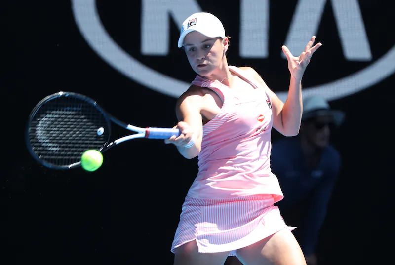 Australia's Ashleigh Barty in action during the match against Russia's Maria Sharapova at the Australian Open in Melbourne, on Jan. 20, 2019. (Reuters/Lucy Nicholson)