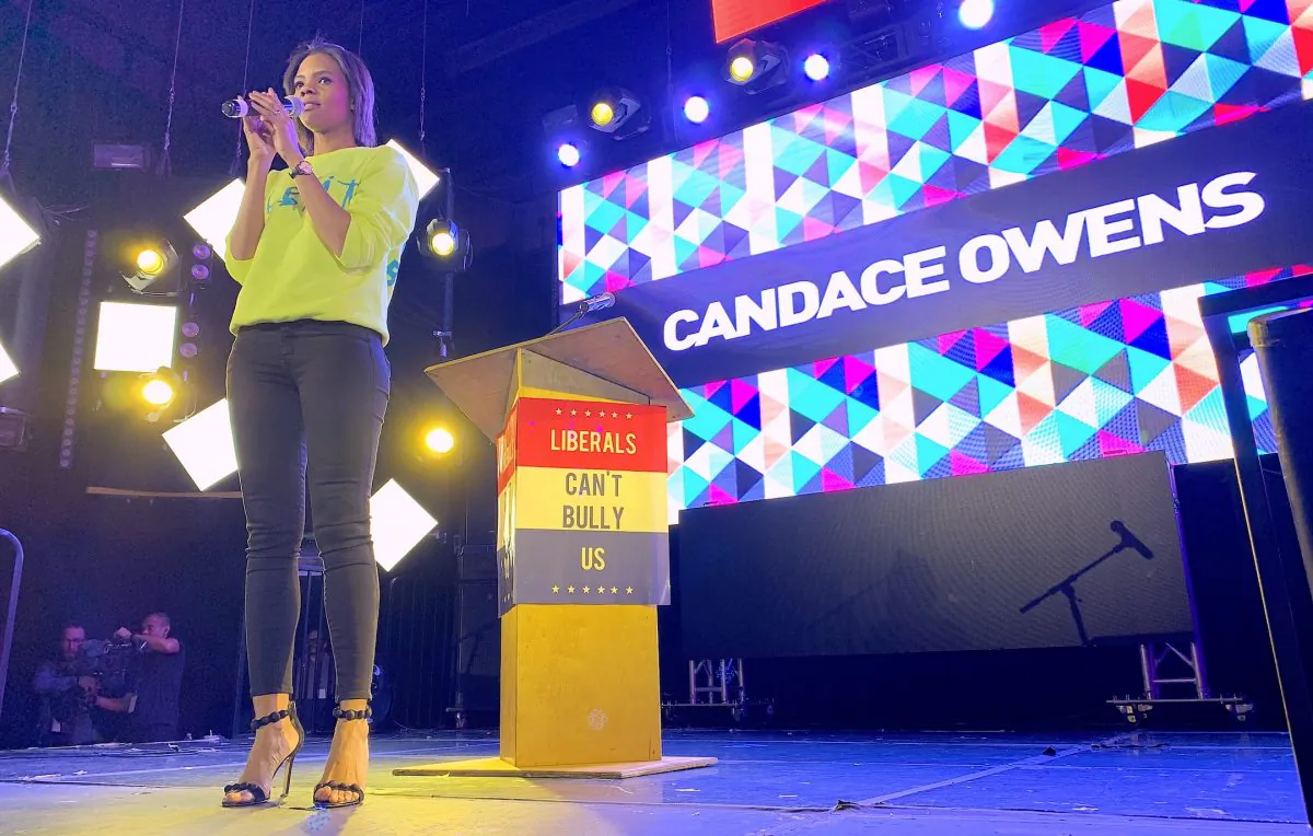 Host Candace Owens speaks at the first Blexit rally in Los Angeles, on Jan. 20, 2018. (Sarah Le/The Epoch Times)