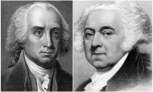 Portraits of of James Madison (R), and John Adams (L).