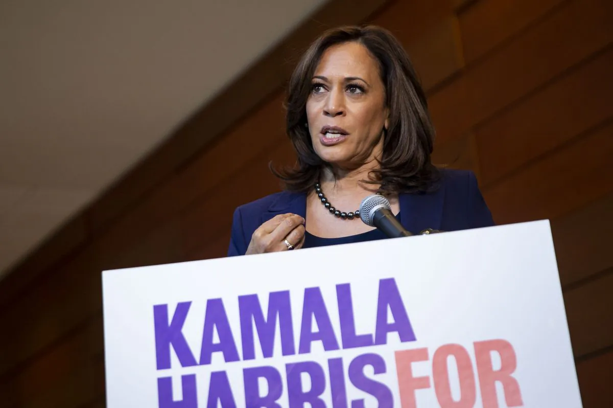 Sen. Kamala Harris (D-Calif.) speaks to reporters after announcing her candidacy for President of the United States, at Howard University, her alma mater, in Washington on Jan. 21, 2019. Harris is the first African-American woman to announce a run for the White House in 2020. (Al Drago/Getty Images)