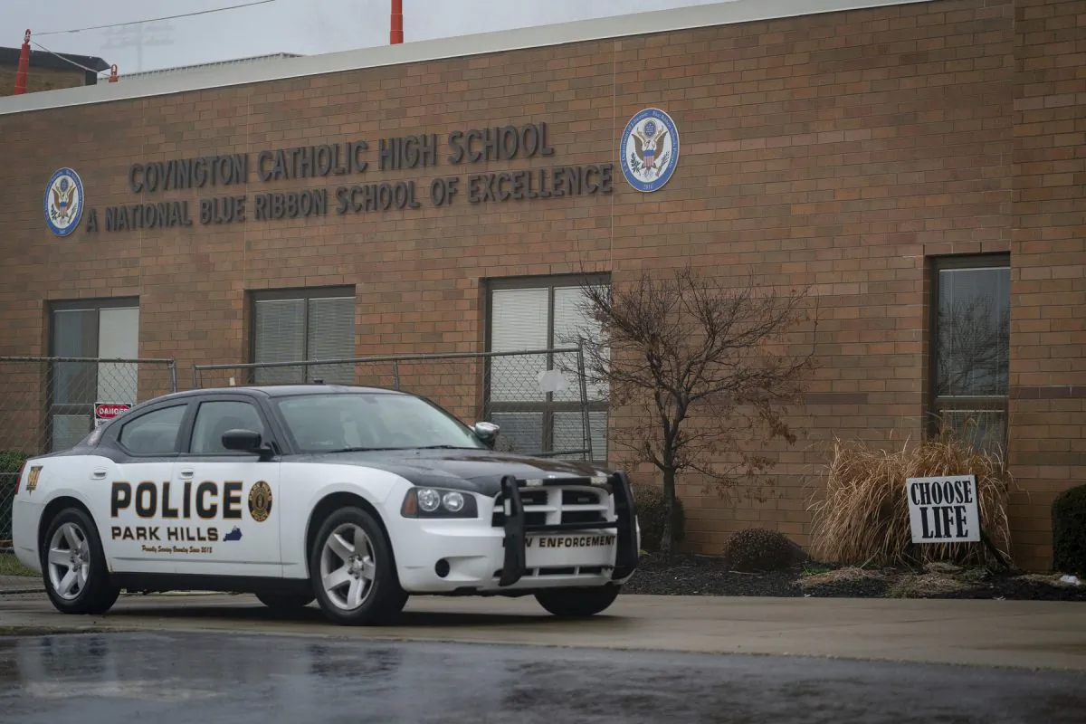 Covington Catholic High School in Park Hills, Kentucky on Jan 19, 2019. (AP Photo/Bryan Woolston)