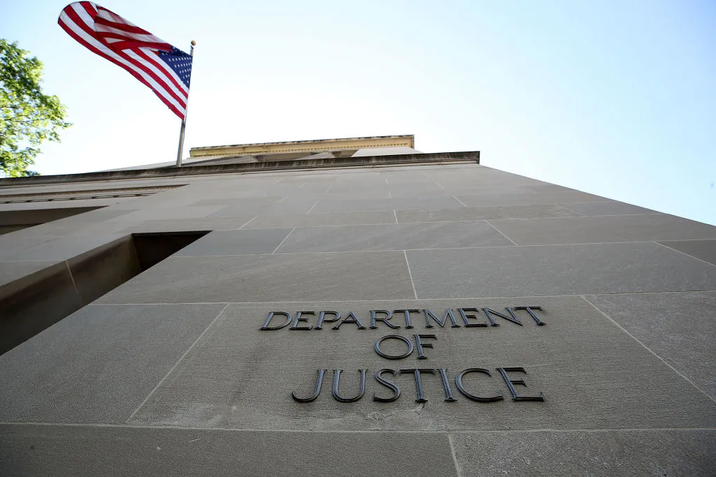 An American flag flies outside of the Justice Department, in Washington on May 24, 2018. (Mark Wilson/Getty Images)