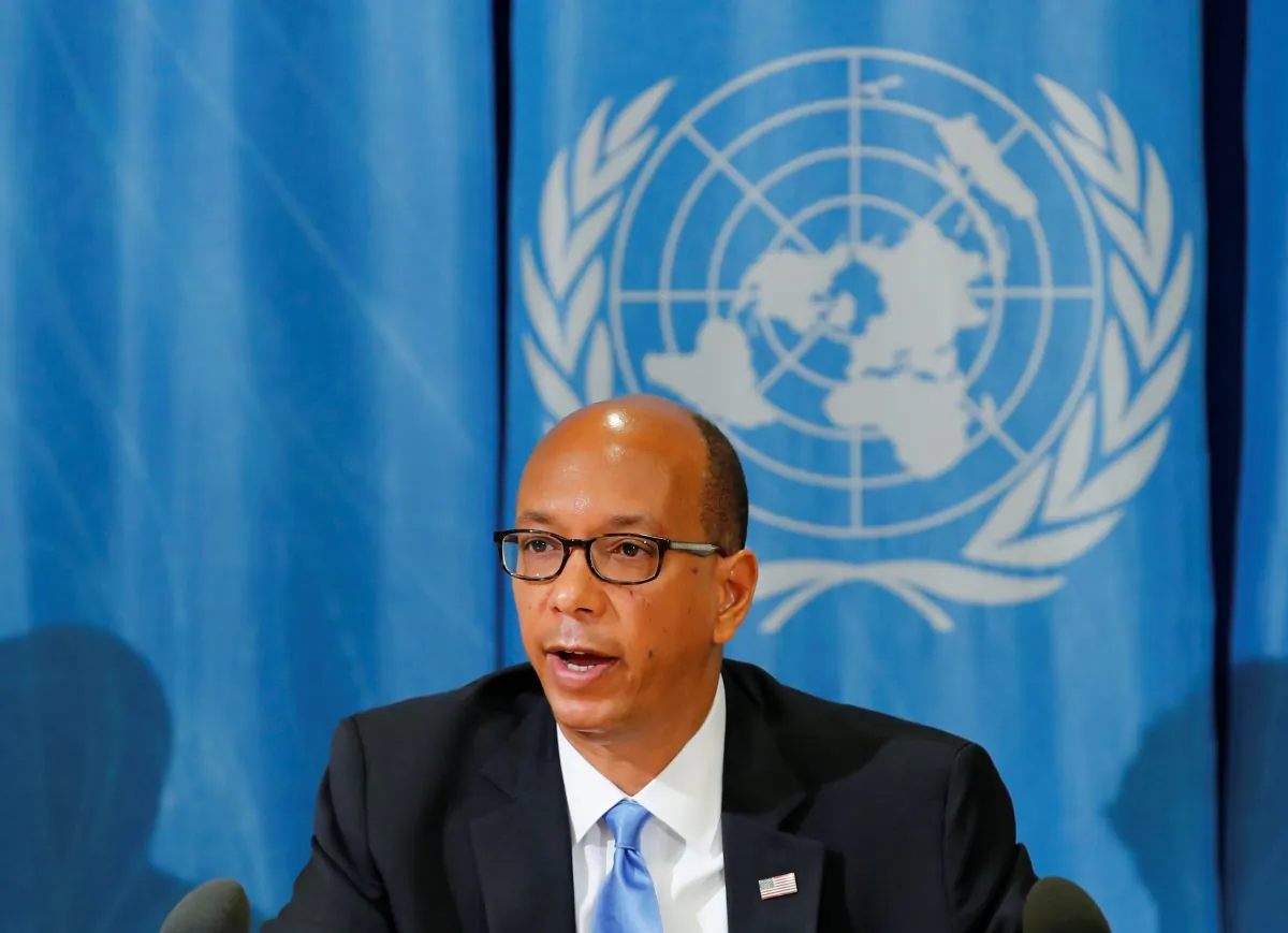 U.S. representative to the Conference on Disarmament Robert Wood at a news conference at the United Nations in Geneva, Switzerland, on April 19, 2018. (Denis Balibouse/Reuters)