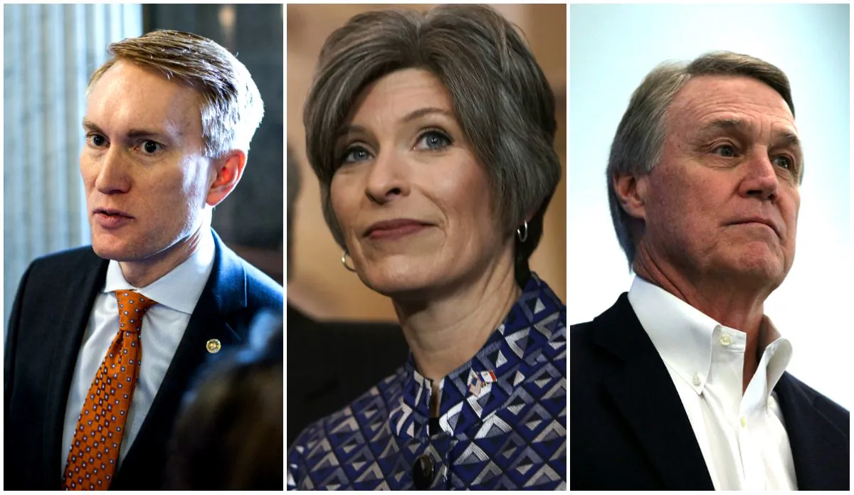 Sens. Joni Ernst (R-Iowa), James Lankford (R-Okla.), and David Perdue (R-Ga.). (Alex Wong/Zach Gibson/Getty Images)
