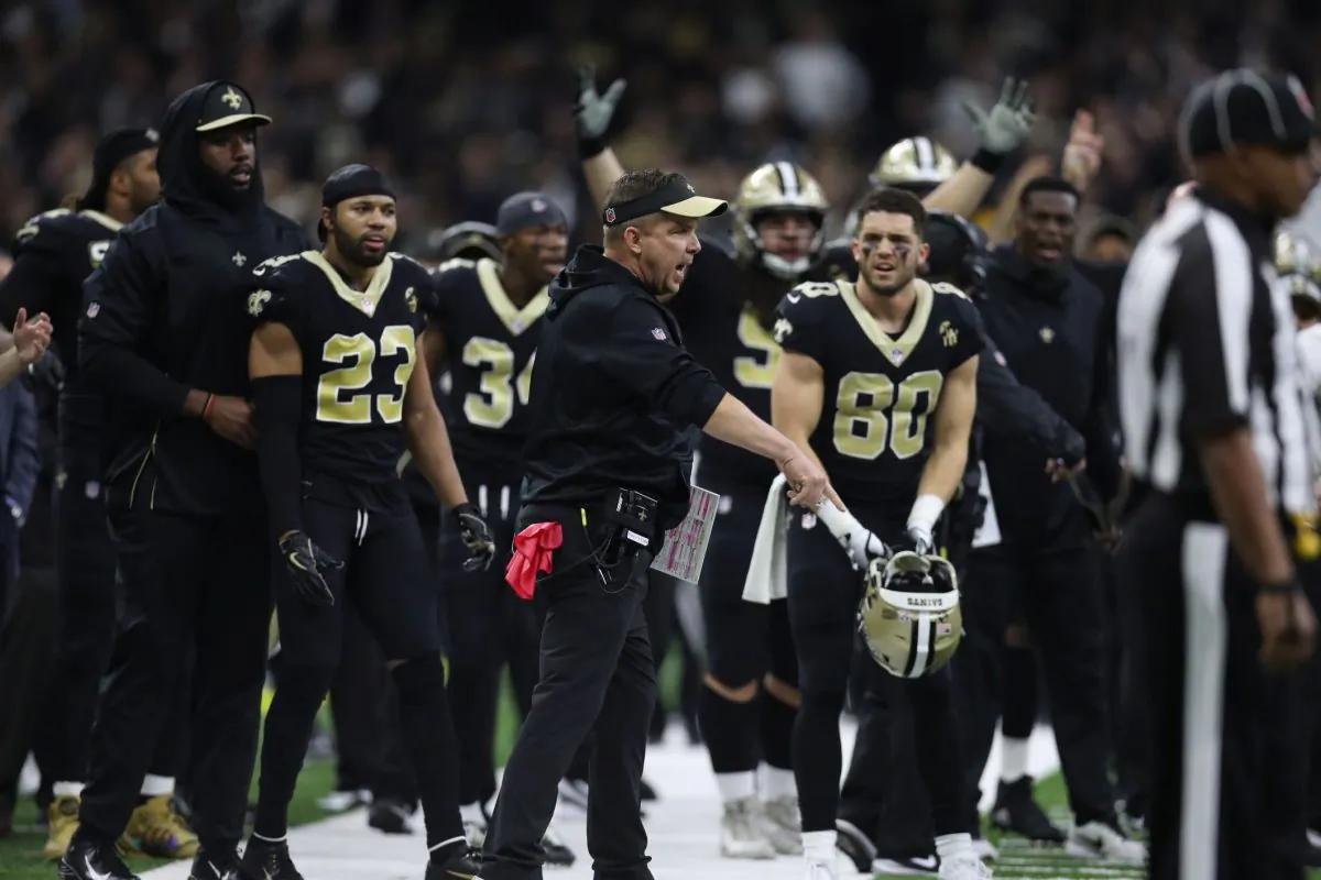 Head coach Sean Payton of the New Orleans Saints reacts against the Los Angeles Rams during the fourth quarter in the NFC Championship game at the Mercedes-Benz Superdome in New Orleans, Louisiana, on Jan. 20, 2019. (Chris Graythen/Getty Images)