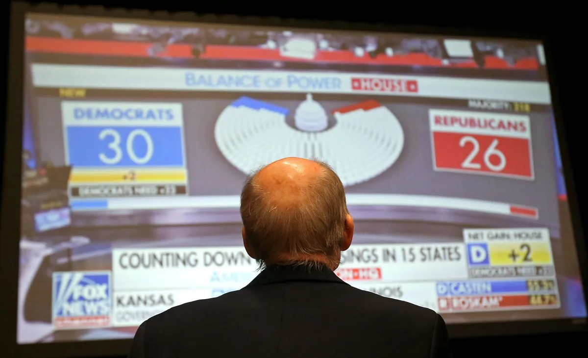 A Republican supporter watches midterm election returns on a big screen monitor during an election night event for Arizona GOP candidates in Scottsdale, Arizona, on Nov. 6, 2018. (Ralph Freso/Getty Images)