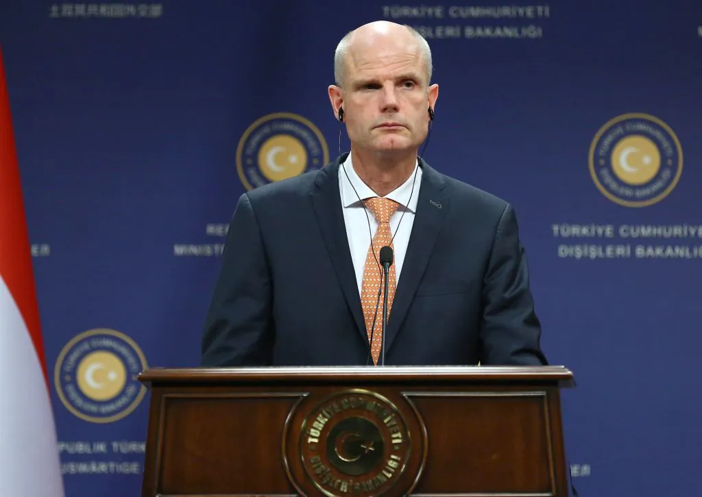 Dutch foreign minister Stef Blok attends a press conference following a meeting with his Turkish counterpart in Ankara on Oct. 3, 2018. (ADEM ALTAN/AFP/Getty Images)