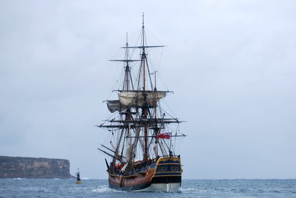 HMB Endeavor, a replica of Captain James Cook's ship, said goodbye from Sydney Harbor on April 16, 2011 in Sydney, Australia. The ship bids farewell from Sydney and begins its circumnavigation of Australia, arriving in Fremantle where she will play a role in the 2011 ISAF Sailing World Championships in Perth in December.  (Richard Palfreman/Perth 2011/Getty Images)