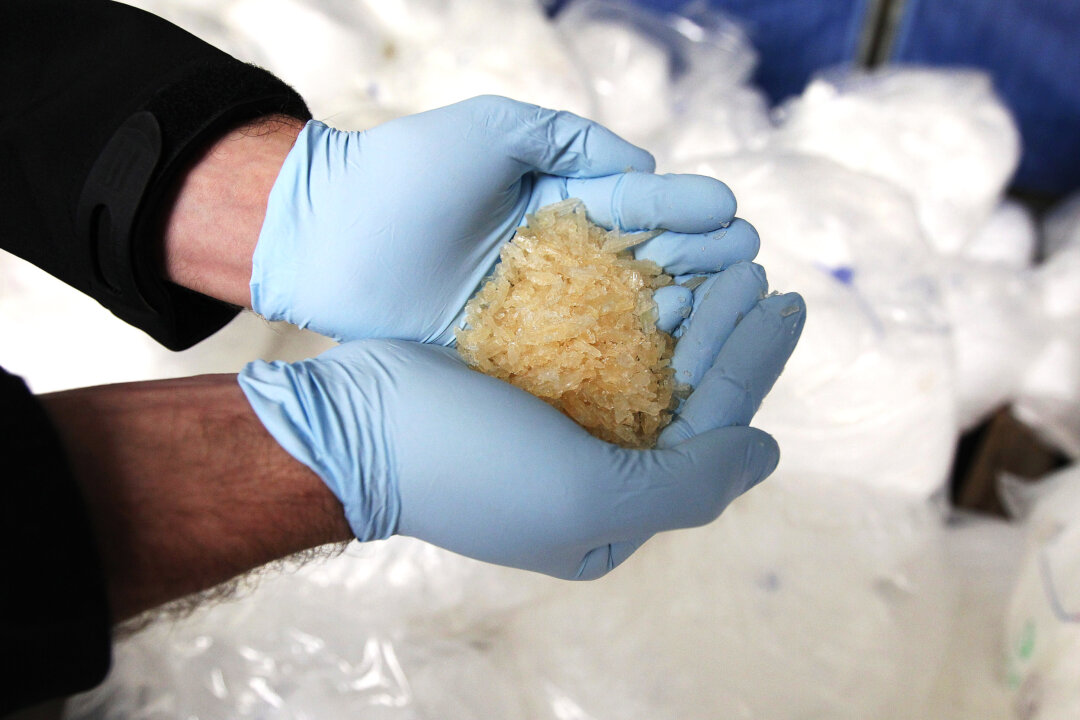 File photo showing confiscated methamphetamine being displayed to journalists during a press conference at the German federal police headquarters in Wiesbaden, Germany, on Nov. 13, 2014. (Daniel Roland/AFP/Getty Images)