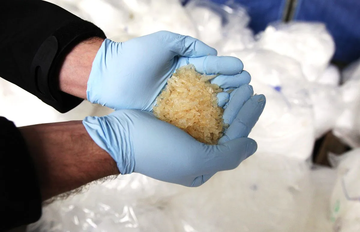 File photo showing confiscated methamphetamine being displayed to journalists during a press conference at the German federal police headquarters in Wiesbaden, Germany, on Nov. 13, 2014. (Daniel Roland/AFP/Getty Images)