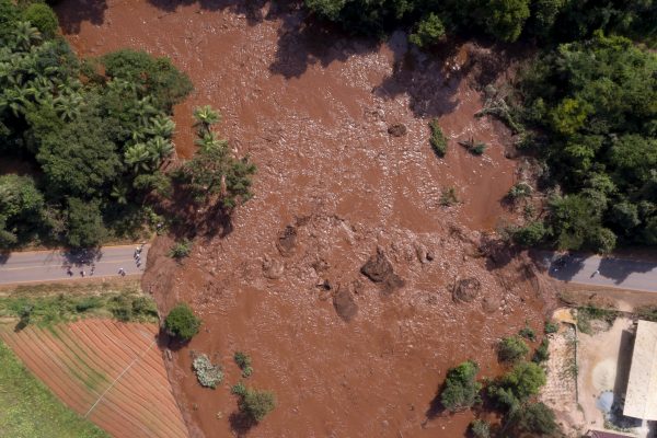 An aerial view after a dam collapsed
