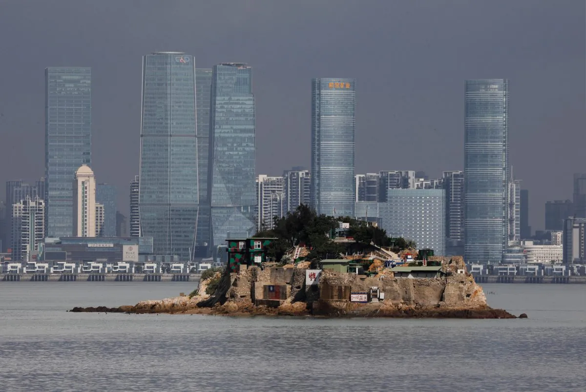 Shiyu, or Lion Islet, which is part of Kinmen county, one of Taiwan's offshore islands, is seen in front of China's Xiamen, on Lieyu island, Kinmen county, Taiwan on Aug. 20, 2018. (Tyrone Siu/Reuters)
