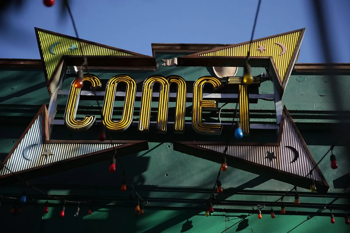 The sign of Comet Ping Pong pizzeria on Connecticut Avenue, on Dec., 5, 2016, in Washington. (Alex Wong/Getty Images)