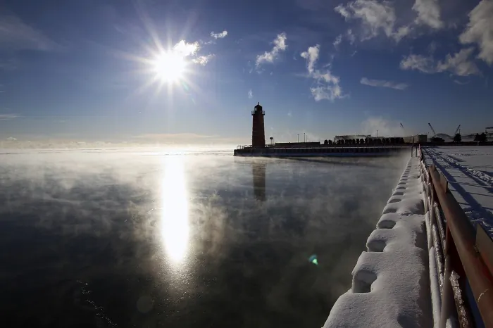 Steam rises from Lake Michigan in Milwaukee, on Jan. 25, 2019. (Carrie Antlfinger/AP Photo)
