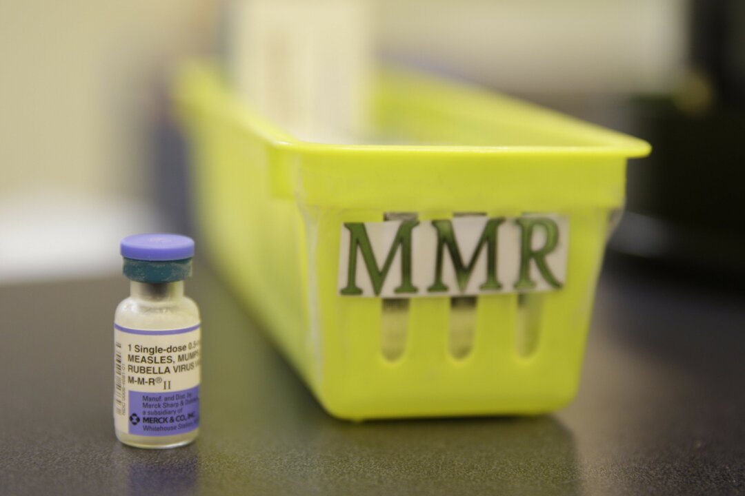 File photo, shows a measles, mumps and rubella vaccine on a countertop at a pediatrics clinic in Greenbrae, Calif. (Eric Risberg/AP)