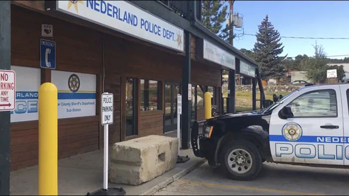 The exterior of the police station in Nederland, Colo. where David Ansberry left a homemade bomb that failed to detonate, on Jan. 25, 2019 .(Sadie Gurman/AP Photo/, File)