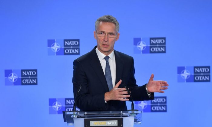 NATO Secretary General Jens Stoltenberg addresses a press conference after a NATO-Russia council meeting at NATO headquarters in Brussels on Jan. 25, 2019. (Emmanuel Dunand/AFP/Getty Images)