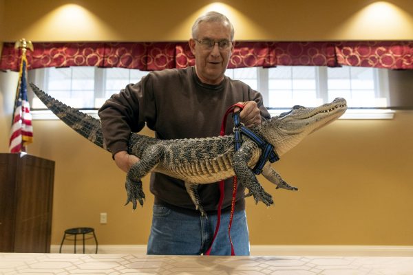 lifts his emotional support animal