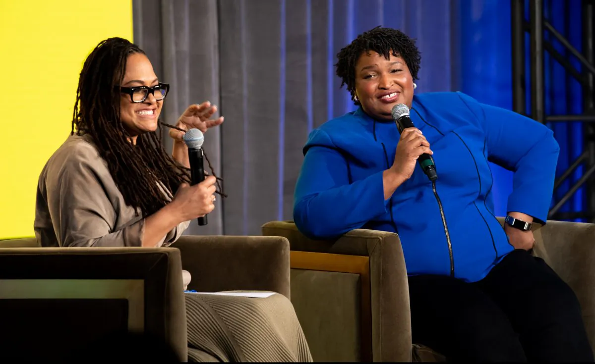 Stacey Abrams (R) speaks onstage at the 3rd annual National Day of Racial Healing at Array in Los Angeles, California, on Jan. 22, 2019. (Emma McIntyre/Getty Images)