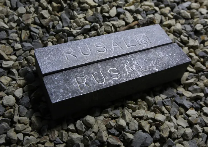 Aluminum ingots made at the Rusal Krasnoyarsk aluminum smelter in Krasnoyarsk, Russia on Jan. 28, 2019. (Ilya Naymushin/Reuters)