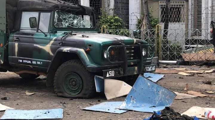 Debris lies scattered after a church bombing attack in Jolo, Sulu province, Philippines Jan. 27, 2019. Armed Forces of the Philippines. (Western Mindanao Command/Handout via Reuters)