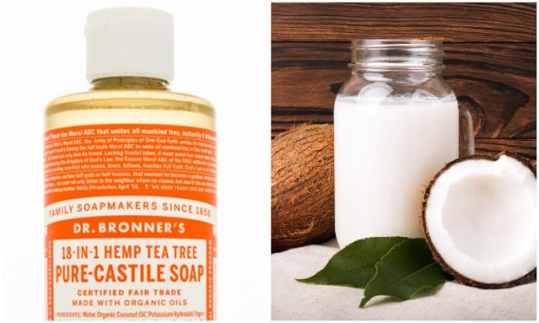 Liquid castile soap mixed with coconut milk