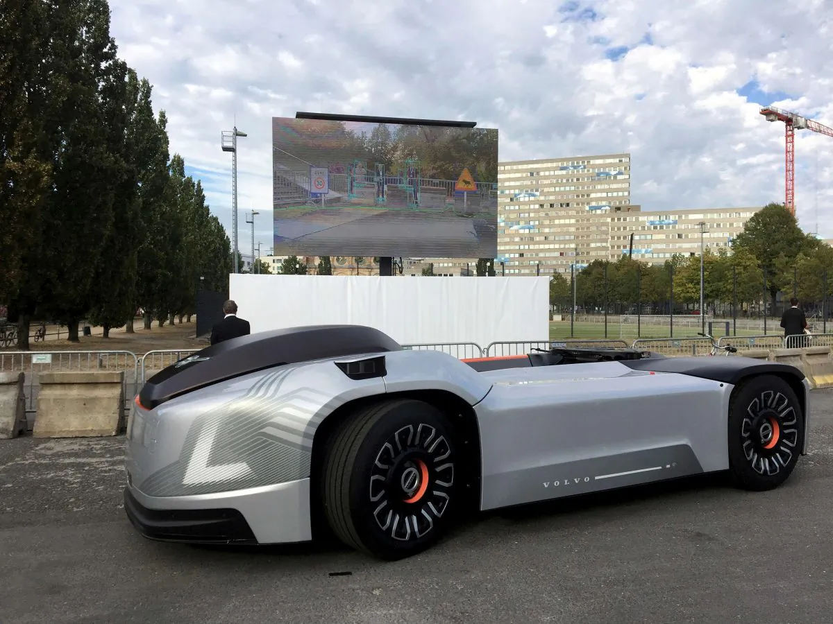 A self-driving Volvo electric truck with no cab called Vera is seen during a presentation in Berlin on Sept. 12, 2018. (Reuters/Emma Thomasson/File Photo)