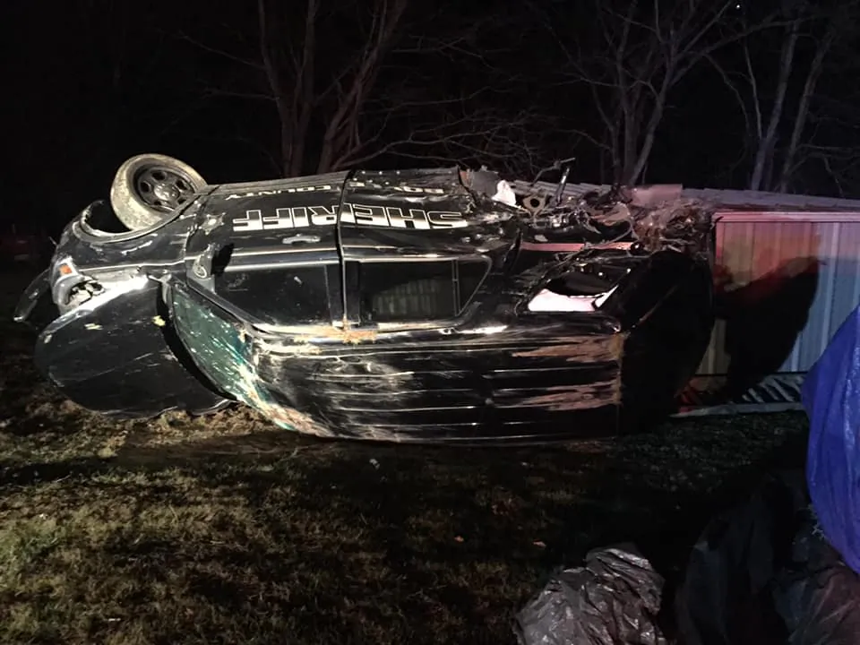 The wreck of a sheriff's vehicle, after being hit by a rock on Boyle County, on Jan. 27, 2019. (Boyle County Sheriff) 