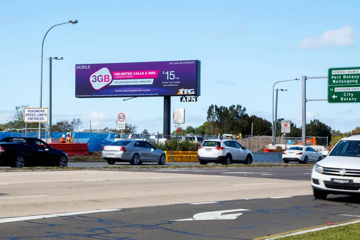 A billboard advertising TPG's mobile services on General Holmes Drive, Sydney, Australia, on May 19, 2017. (Courtesy of TPG/Facebook)