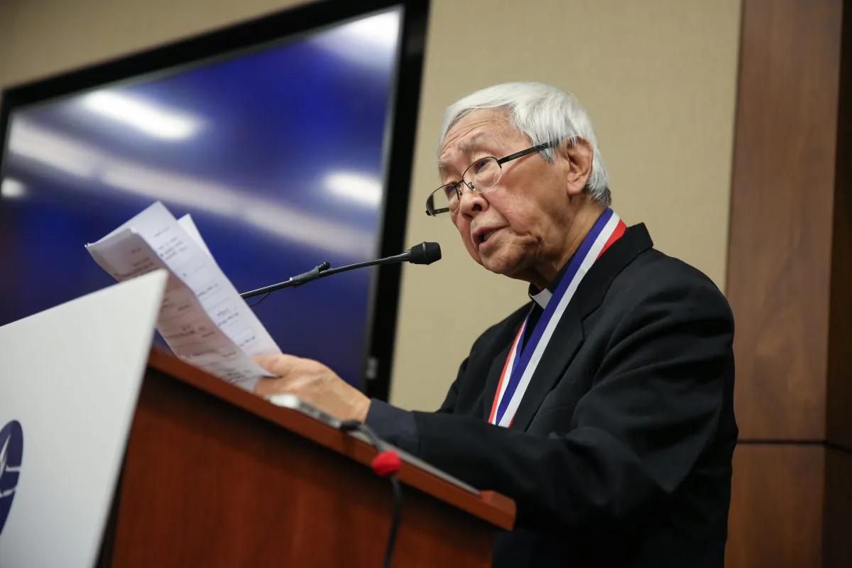 Cardinal Joseph Zen, recipient of the Truman-Reagan Medal of Freedom speaks at the Victims of Communism Memorial Foundation's ceremony in his honor, at the Rayburn House Office Building on Capitol Hill in Washington on Jan. 28, 2019. (Samira Bouaou/The Epoch Times)