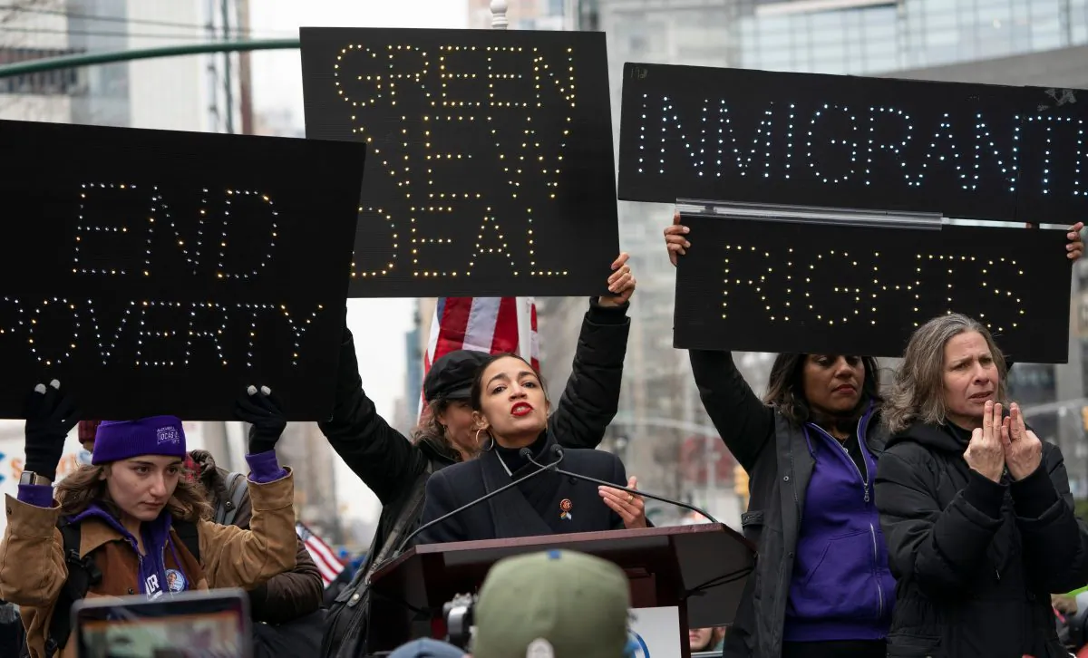 Rep. Alexandria Ocasio-Cortez (D-N.Y.) speaks during the Women's March in New York on Jan. 19, 2019. (DON EMMERT/AFP/Getty Images)
