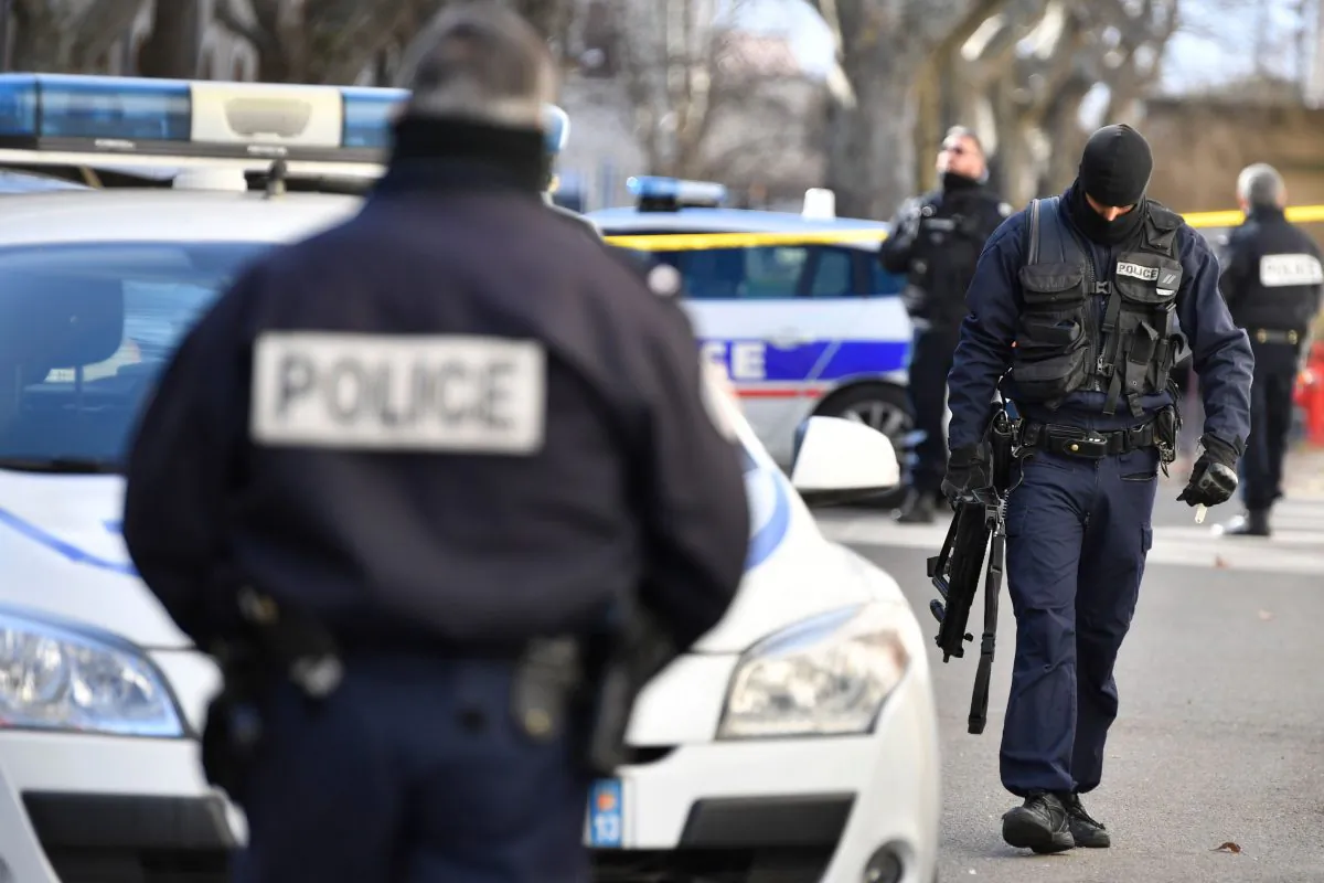 Police officers outside the courthouse in Tarascon, southern France, on Jan. 28, 2019. (Gerard Julien/AFP/Getty Images)
