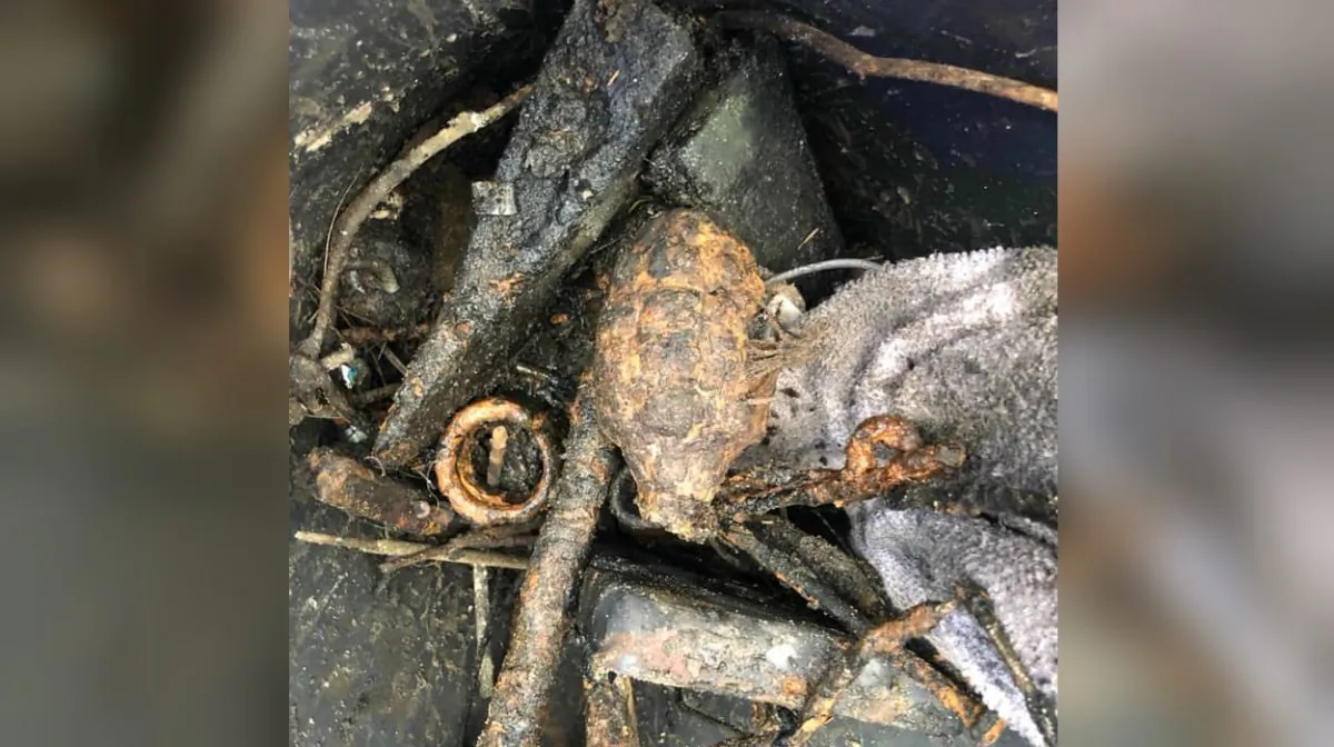 Scrap metal, along with a World War II grenade, snagged by a magnet fisher in Florida on Jan. 26, 2019. (Ocala Police Department)