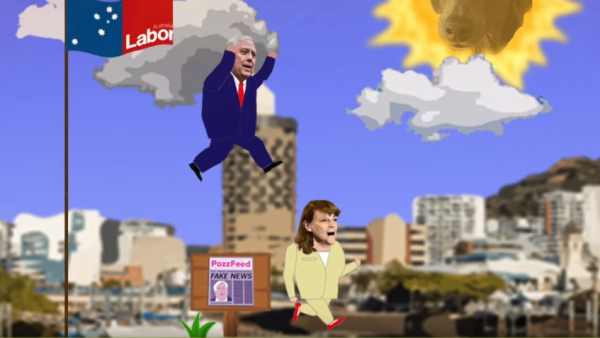 A screenshot of Clive Palmer: Humble Meme Merchant, a mobile platform game starring United Australia Party founder and billionaire Clive Palmer (left). (Screenshot/United Australia Party)